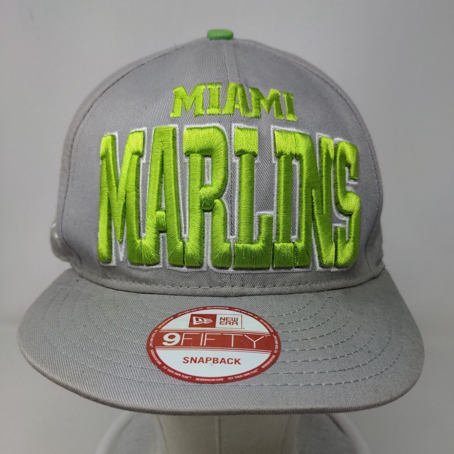 New Era Men's Snapback Hat Gray OSFM Miami Marlins MLB Embroidered Logo