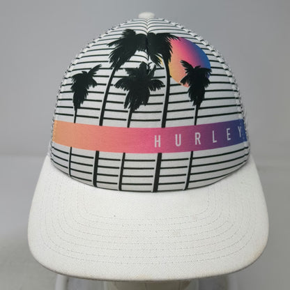 Hurley Trucker Hat White One Size Palm Tree Sunset Graphic Mesh Snapback Beach
