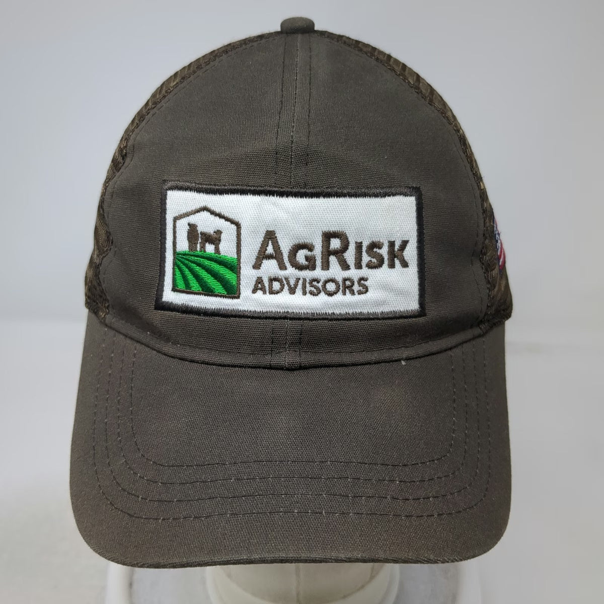 Ouray Sportswear Baseball Cap Brown One Size AgRisk Advisors Mesh Side Flag hat