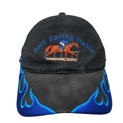 RHV Racing Stable Horse Strapback Hat Black OSFM Flame Embroidered