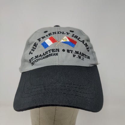 St. Maarten Martin Men's Strapback Hat Gray Adjustable Embroidered Flags Logo