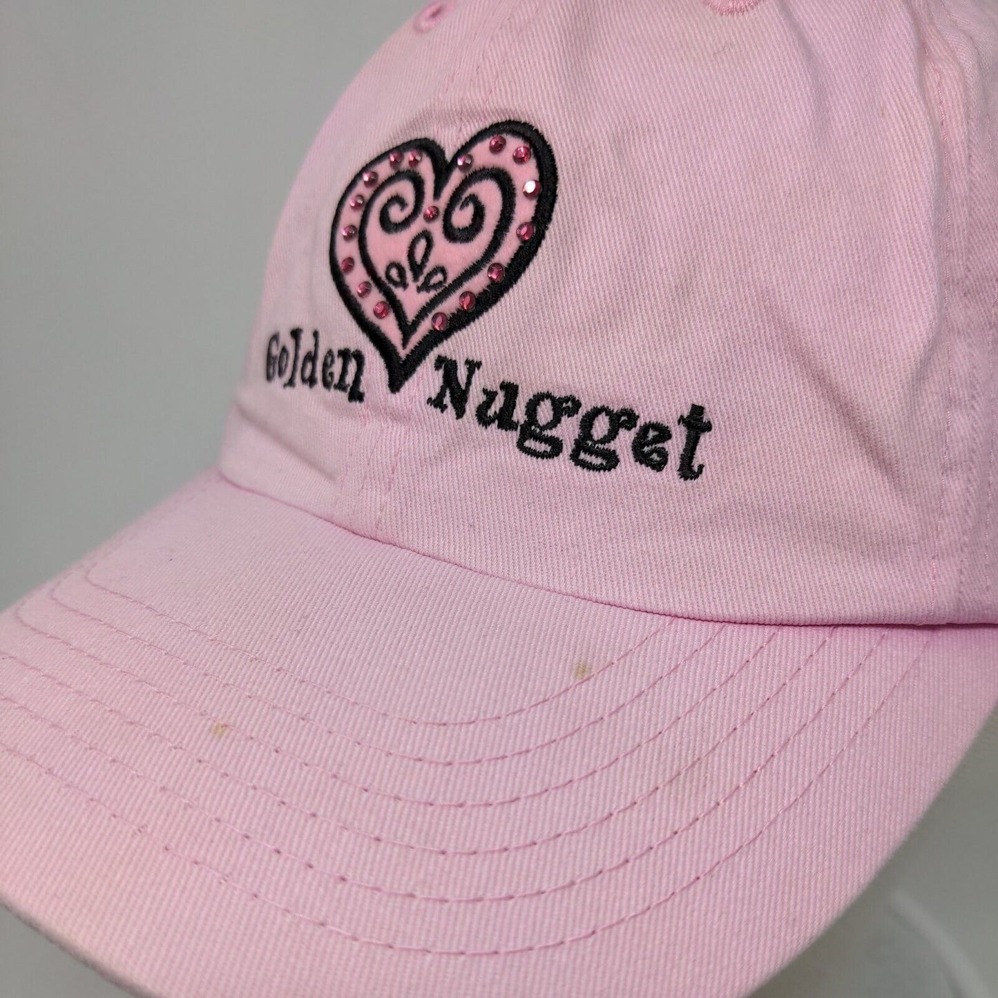 Golden Nugget Slideback Hat Pink OSFA Adjustable Embroidered Rhinestone