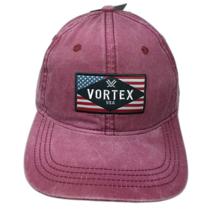 Vortex Baseball Cap Red One Size American Flag Patch Logo Buckle Strapback Hat