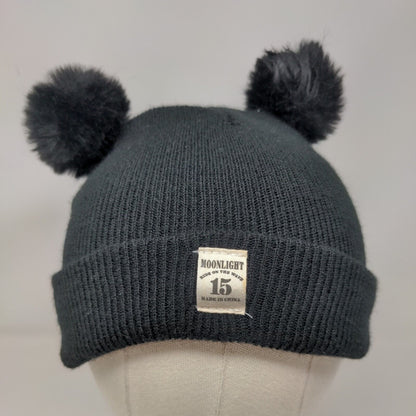 Moonlight Ride on The Wave 15 Beanie Hat Black One Size Knitted Pom Pom Fleece