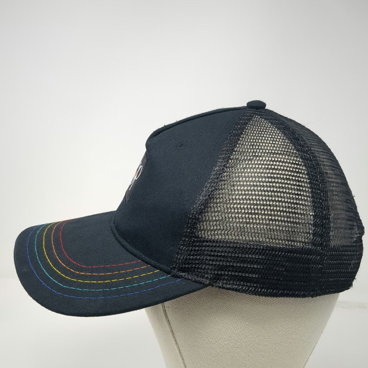 Ocean Pacific Trucker Hat Black One Size Rainbow Stitching Mesh Snapback Logo
