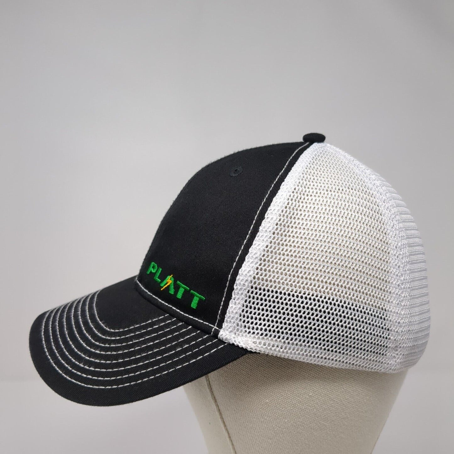 PLATT Fitted Trucker Hat Black One Size Adjustable Embroidered Mesh Back 6 Panel