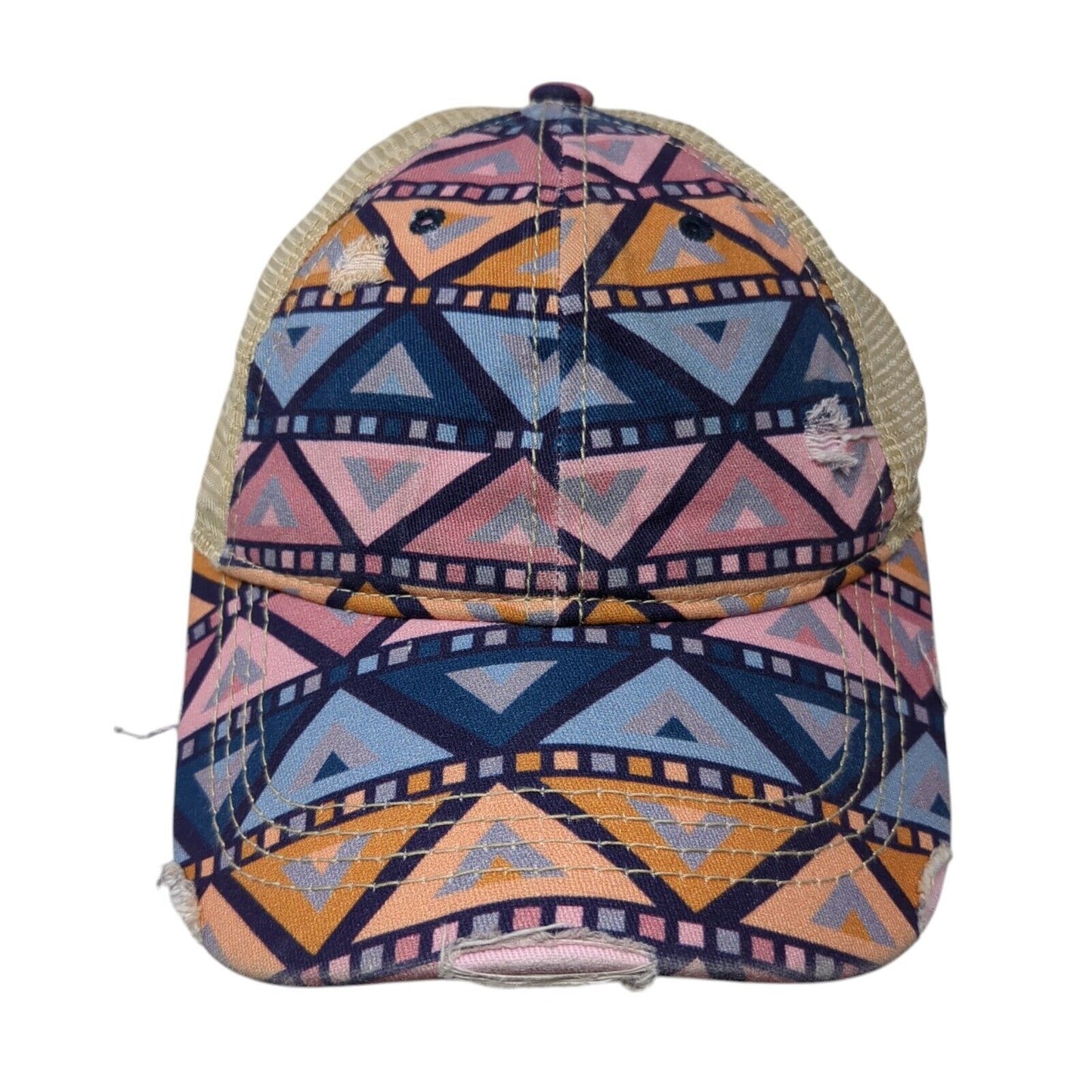 C.C. Ponyback Strapback Trucker Hat Multi OS Adjustable Distressed Mesh Back