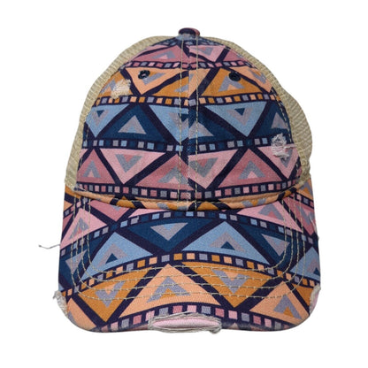 C.C. Ponyback Strapback Trucker Hat Multi OS Adjustable Distressed Mesh Back