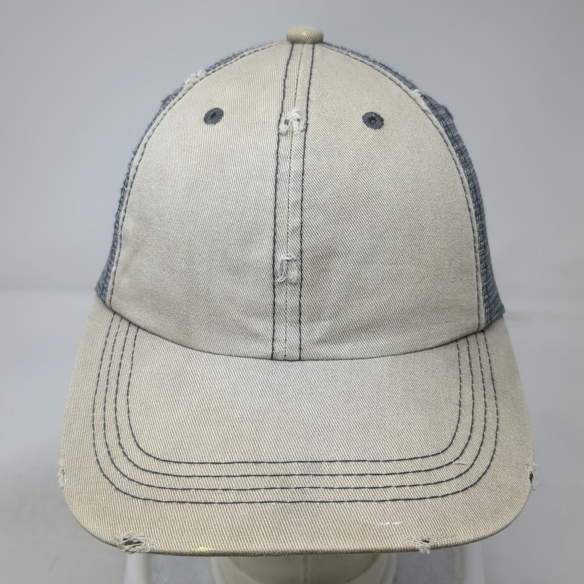 VOBOOM Baseball Cap Beige One Size Mesh Distressed Mask Buttons Strapback Hat