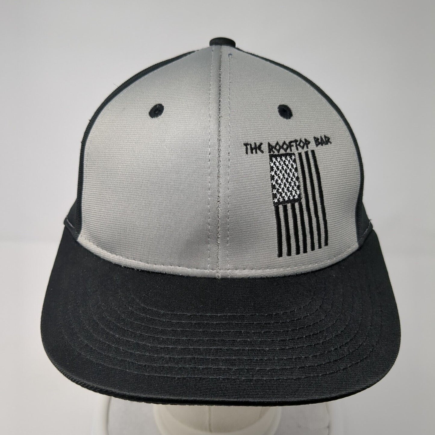The Rooftop Bar Fitted Hat Black S/M Embroidered Patriotic 6 Panel Sweet Caps