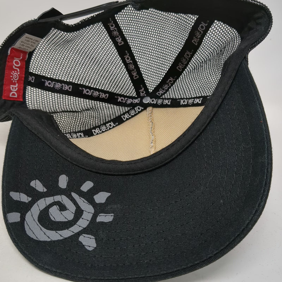 Del Sol Trucker Hat Black One Size Snapback Mesh Back Graphic Under Brim Striped