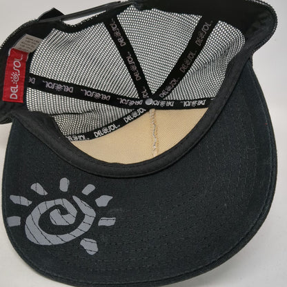 Del Sol Trucker Hat Black One Size Snapback Mesh Back Graphic Under Brim Striped
