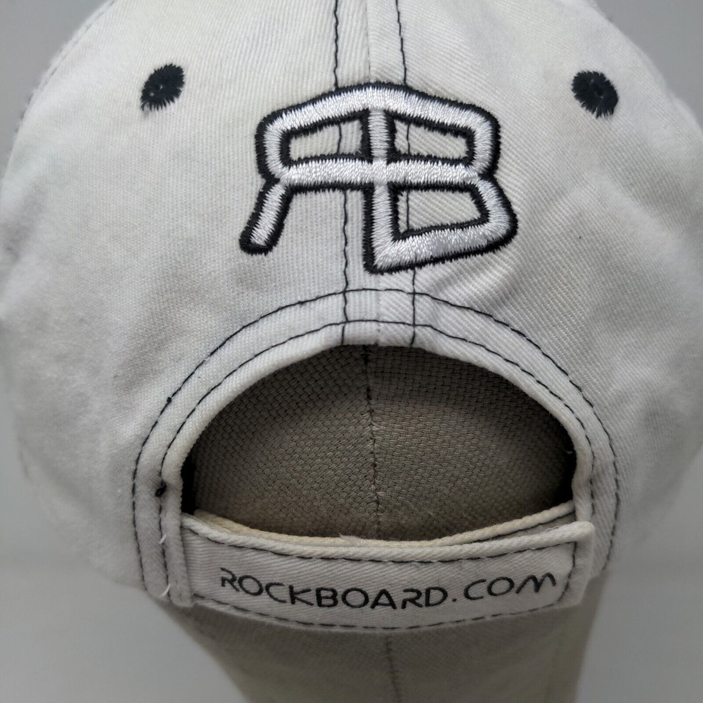 Rockboard Men's Strapback Hat White Black Embroidered All Over Print Logo Cotton