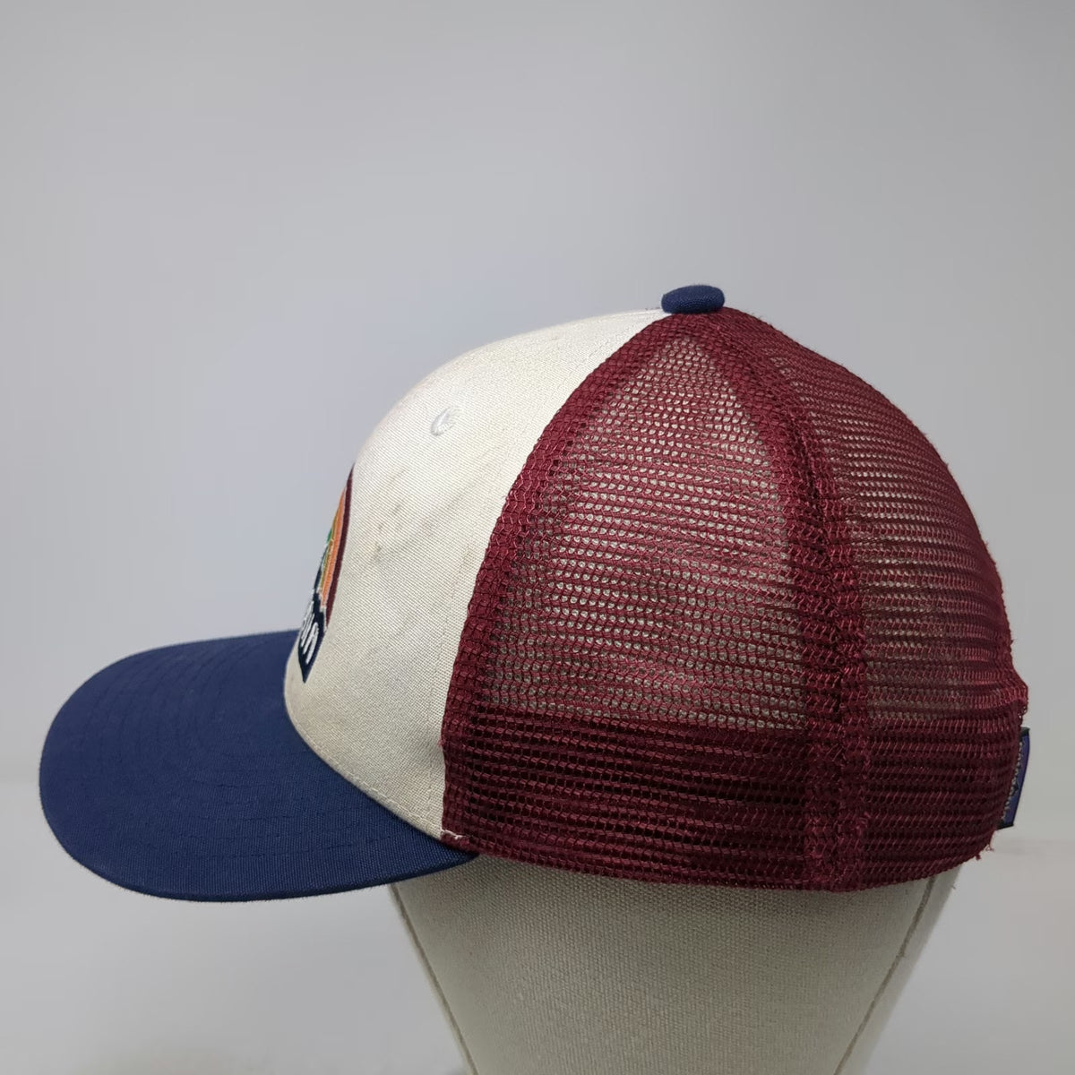 Patagonia Trucker Hat Blue Red White OSFM Mesh Snapback Rainbow Mountain Logo