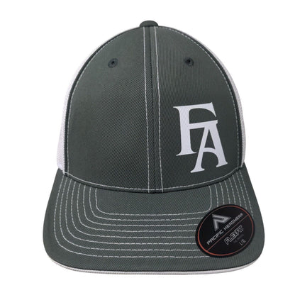 FA Fitted Trucker Hat Gray L/XL Mesh Back Vented Holes 6 Panel Pacific Headwear