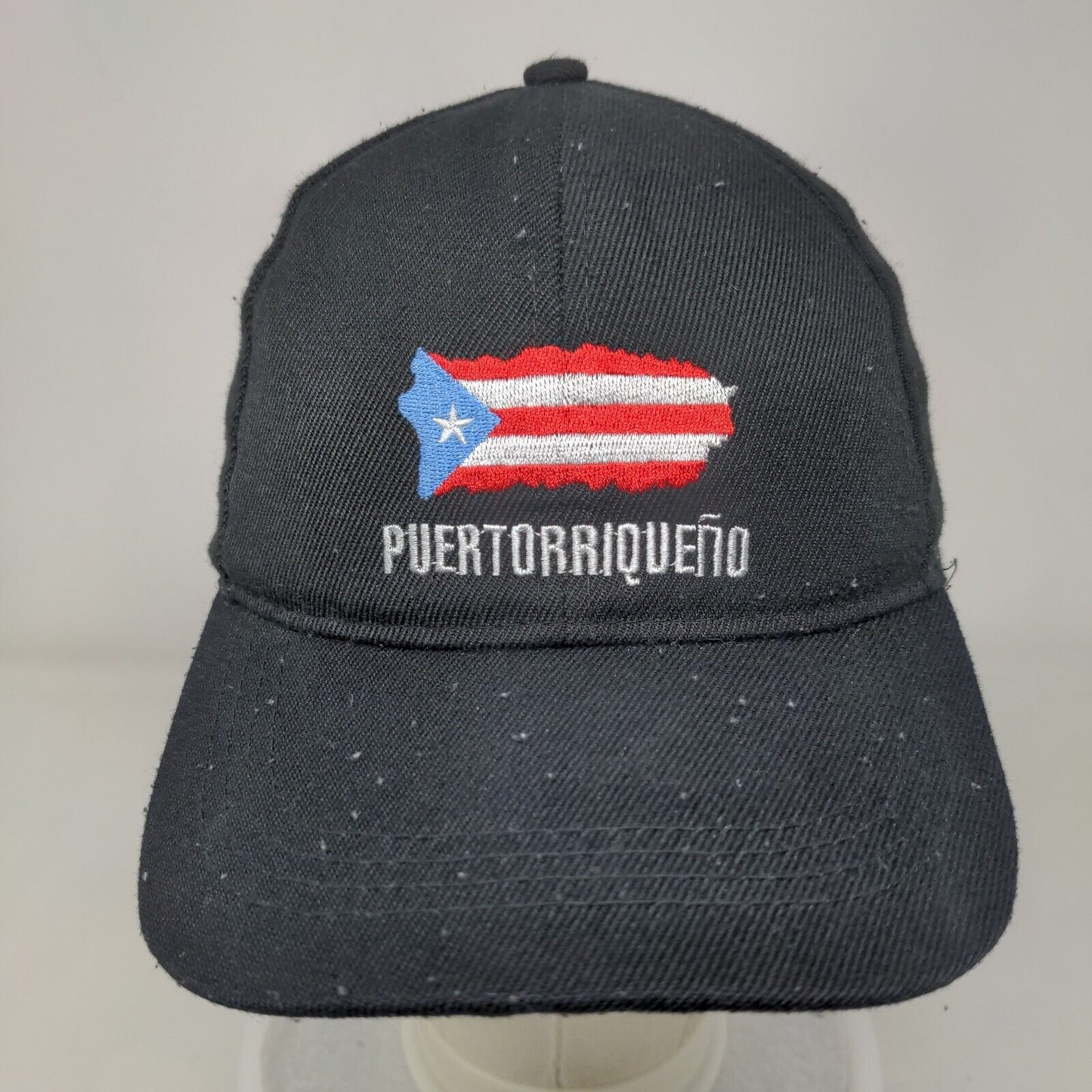 Puertorriqueño Strapback Hat Black One Size Embroidered Vent Holes