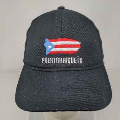 Puertorriqueño Strapback Hat Black One Size Embroidered Vent Holes