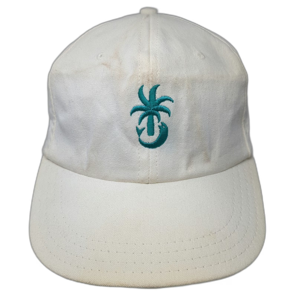 Town Talk Baseball Cap White One Size Palm Tree Dolphin Green Undervisor Hat