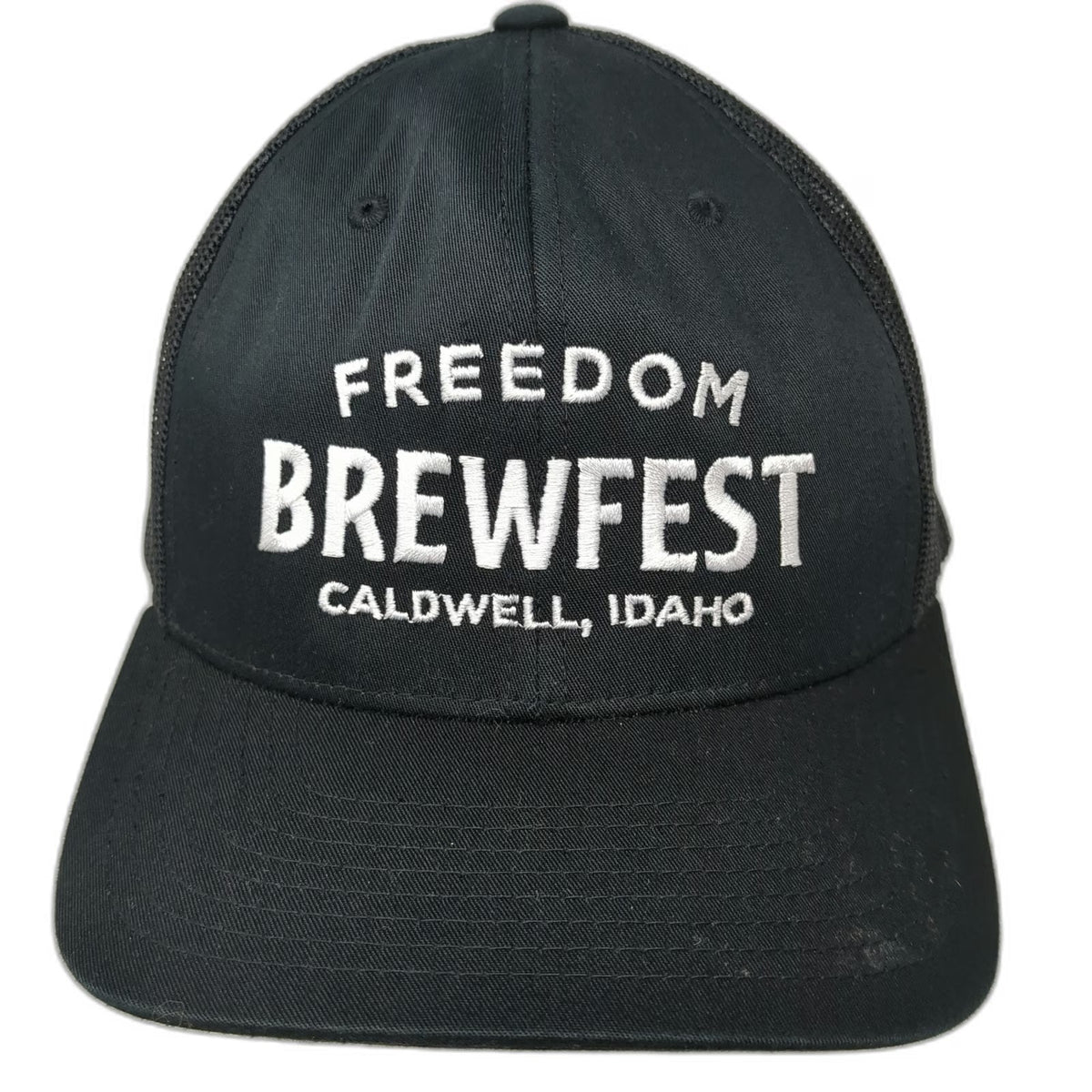 Yupoong Trucker Hat Black White One Size Freedom Brewfest Caldwell Idaho Mesh
