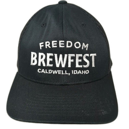 Yupoong Trucker Hat Black White One Size Freedom Brewfest Caldwell Idaho Mesh