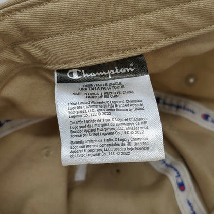 Champion 5 Panel Beige One Size Hat Cotton Slideback Script Logo Embroidered