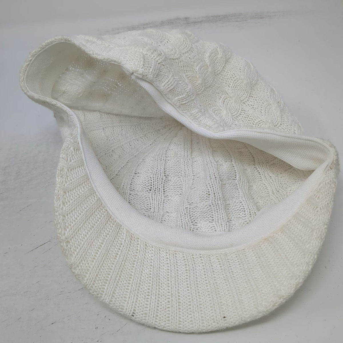 Army Cap White One Size Cable Knit Cotton Blend Brimmed Visor Stretch Solid Hat
