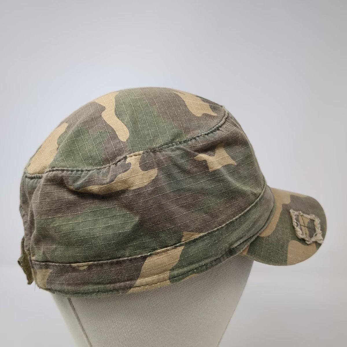 D&Y Army Cap Green Camo One Size Distressed Ripstop Side Pocket Strapback Hat