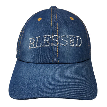 Blessed Strapback Hat Blue One Size Denim Studded Bling Adjustable