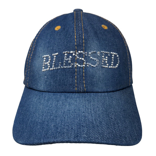 Blessed Strapback Hat Blue One Size Denim Studded Bling Adjustable