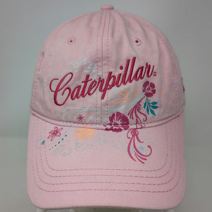Caterpillar Baseball Cap Pink One Size Floral Embroidery Strapback Hat CAT Logo