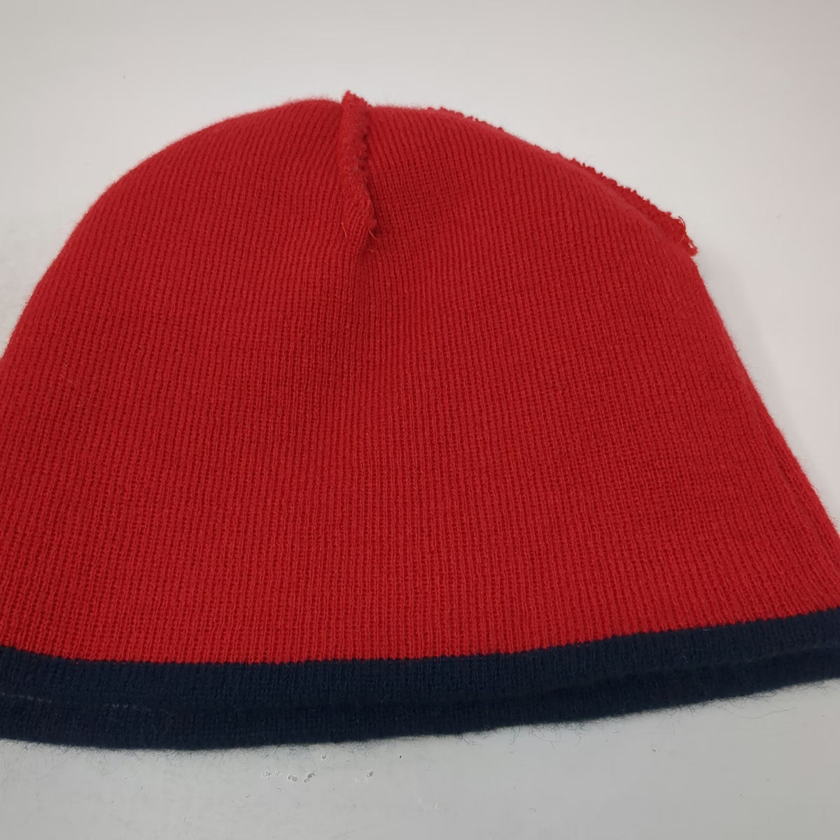 Budweiser Bowtie Logo Red One Size Beanie Hat Blue White Stripes Knit Beer