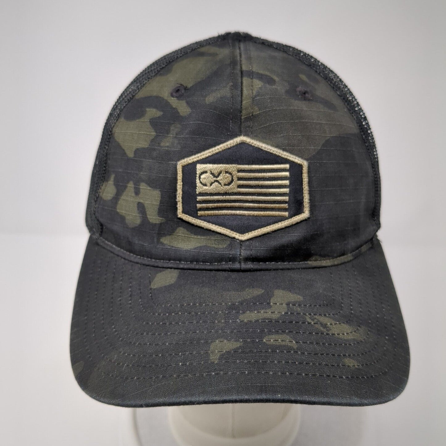 Richardson Snapback Mesh Back Trucker Hat Camo One Size Flag Patch
