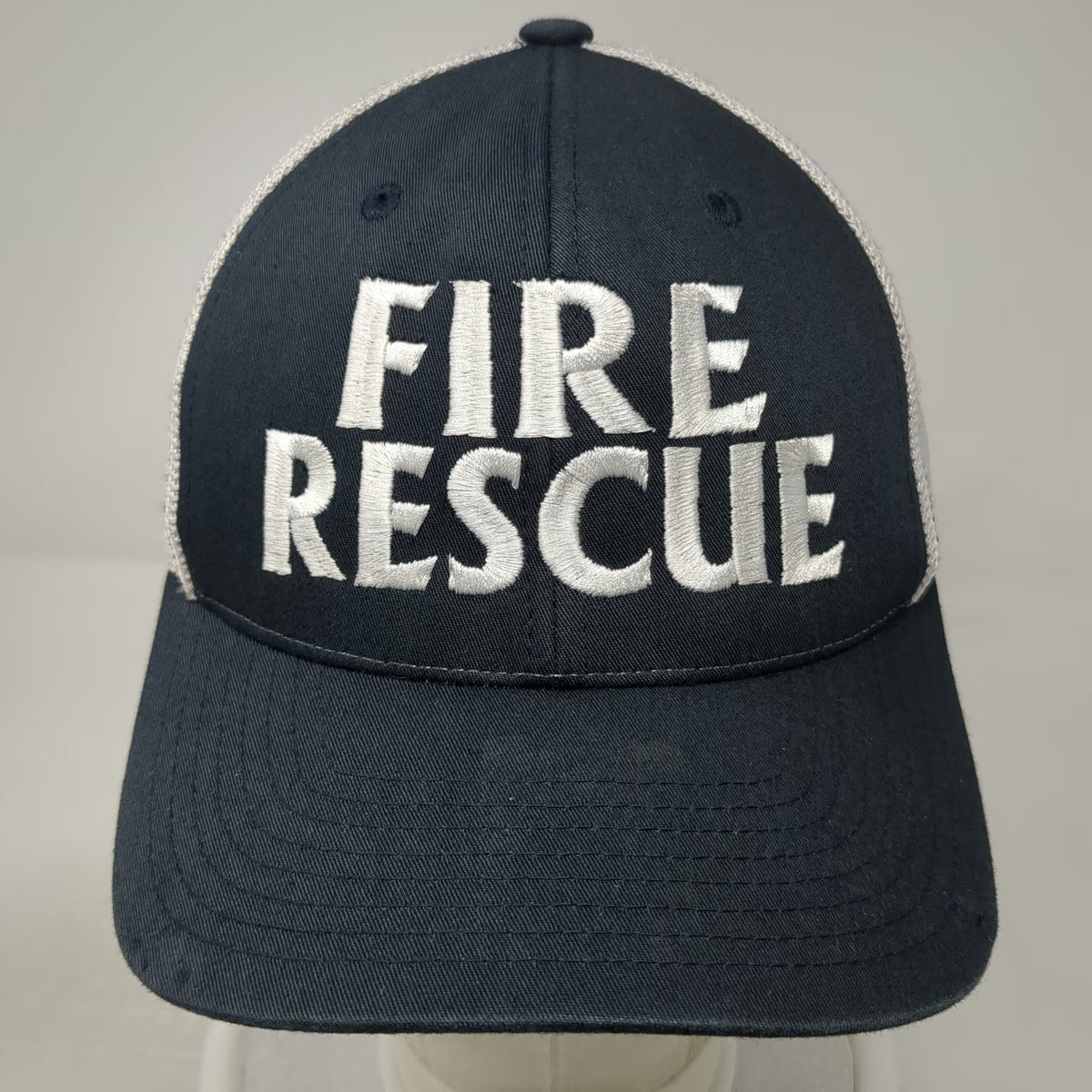 Richardson Baseball Cap Blue M Fire Rescue Mesh Fitted Hat Embroidered Flexfit