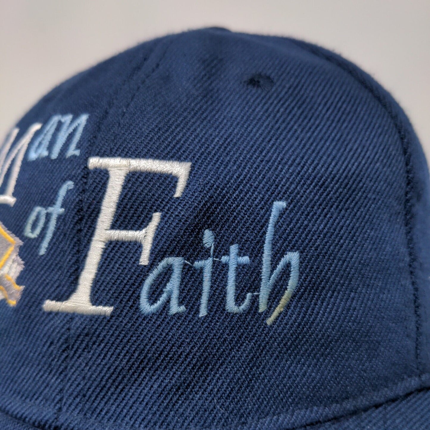Man Of Faith Strapback Hat Blue One Size Embroidered Adjustable 6 Panel