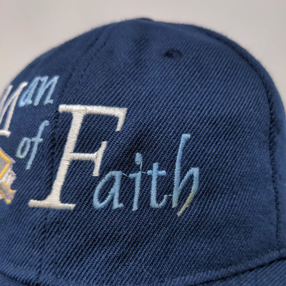 Man Of Faith Strapback Hat Blue One Size Embroidered Adjustable 6 Panel
