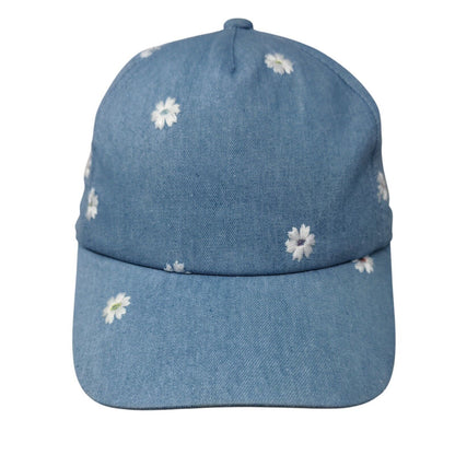 Unbranded Stretch Fitted Hat Blue OSFA Denim Embroidered Flowers