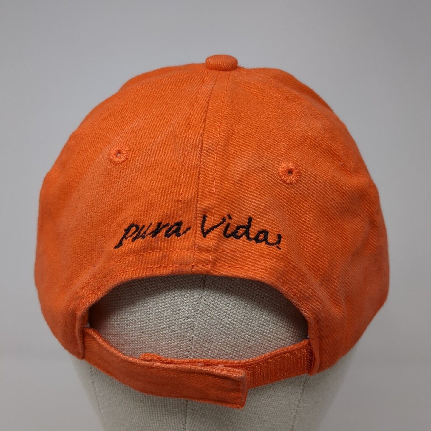 Costa Rica Pura Vida Strapback Hat Orange One Size Embroidered Morpho