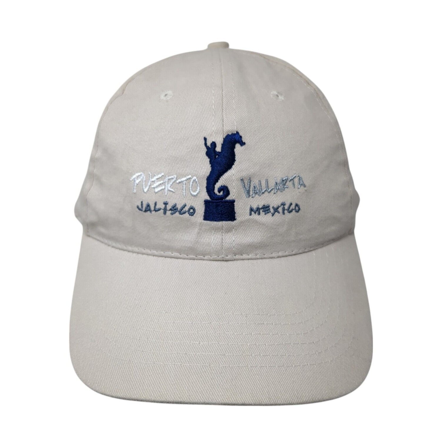 Puerto Vallarta Strapback Hat Tan One Size Adjustable Embroidered