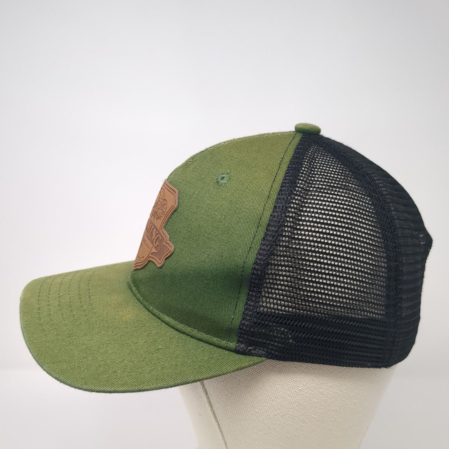 Wyoming Leather Patch Snapback Trucker Hat Green One Size Mesh Back
