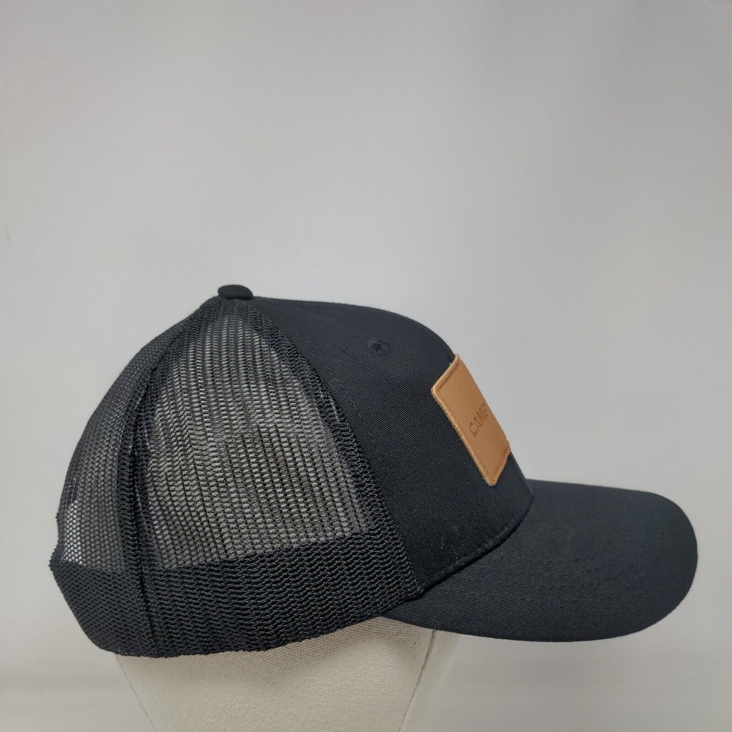 Camp Chef Leather Patch Snapback Trucker Hat Black OSFA Mesh Back