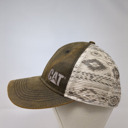CAT Strapback Mesh Back Trucker Hat Brown OSFA Embroidered Aztec