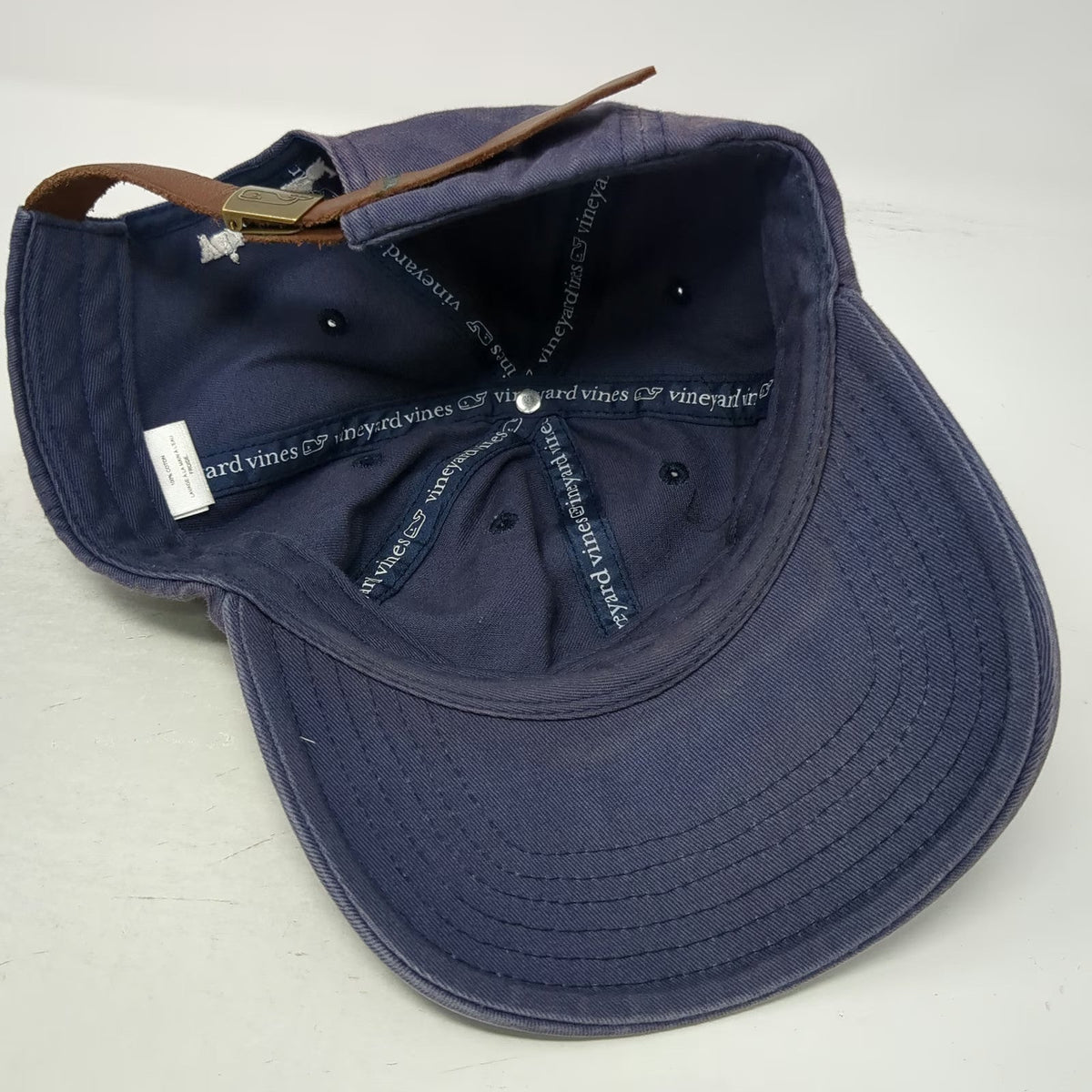 Vineyard Vines Baseball Cap Blue One Size Leather Strapback Hat Whale Logo