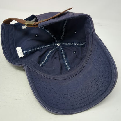 Vineyard Vines Baseball Cap Blue One Size Leather Strapback Hat Whale Logo