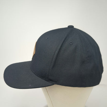 RVCA Snapback Black One Size Faux Leather Patch Acrylic Wool Flat Brim Hat