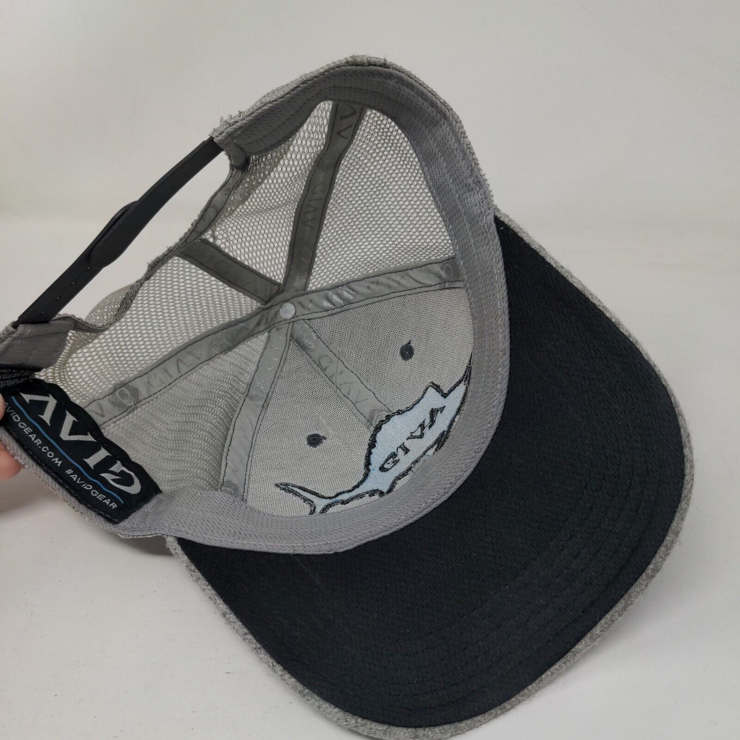 Avid Snapback Mesh Back Trucker Hat Gray OSFM Embroidered Fishing Hook