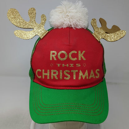 Walmart Trucker Hat Red Green One Size Rock This Christmas Antlers Pompom