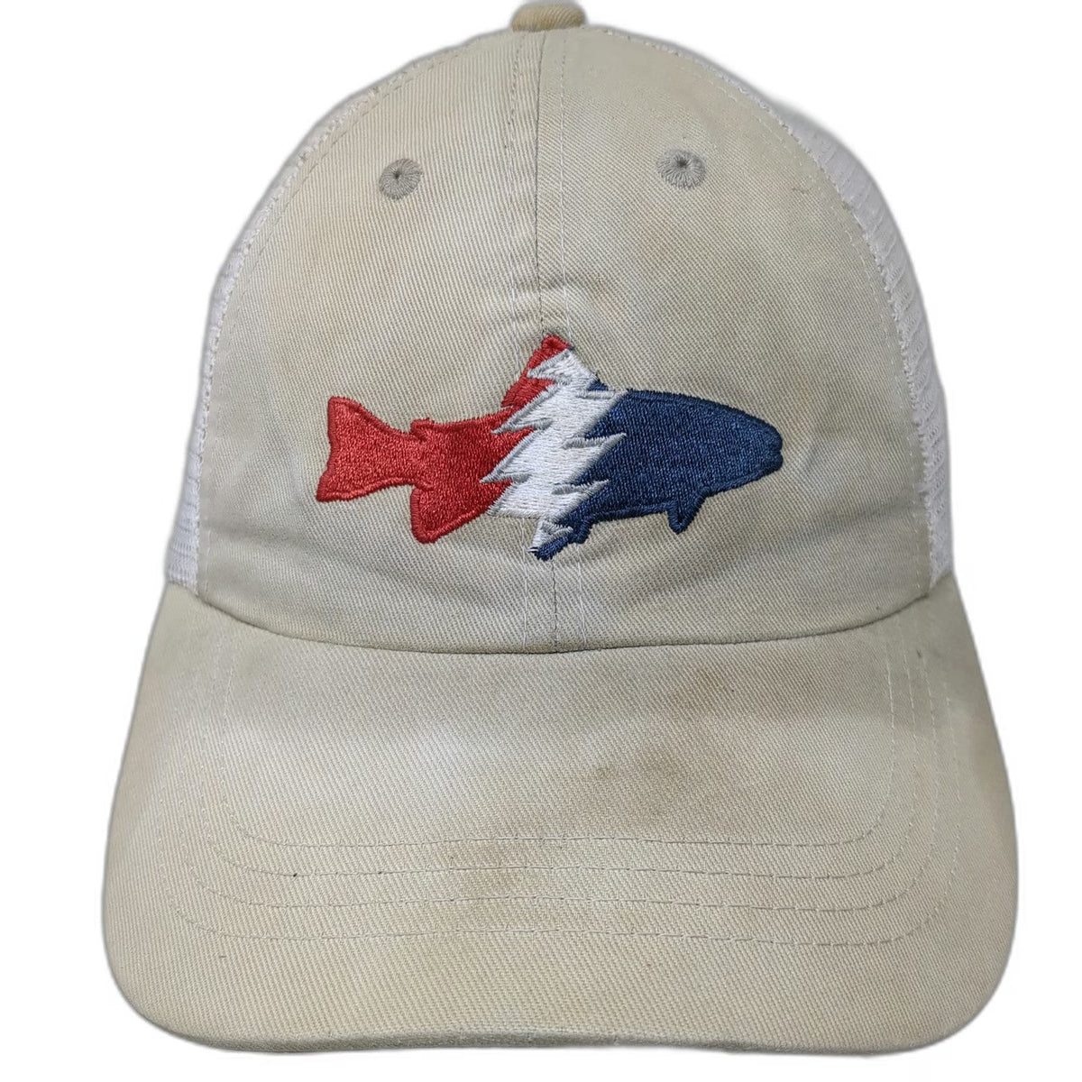 Pesca Muerta Baseball Cap Beige One Size Mesh Back Fish Graphic Strapback Hat