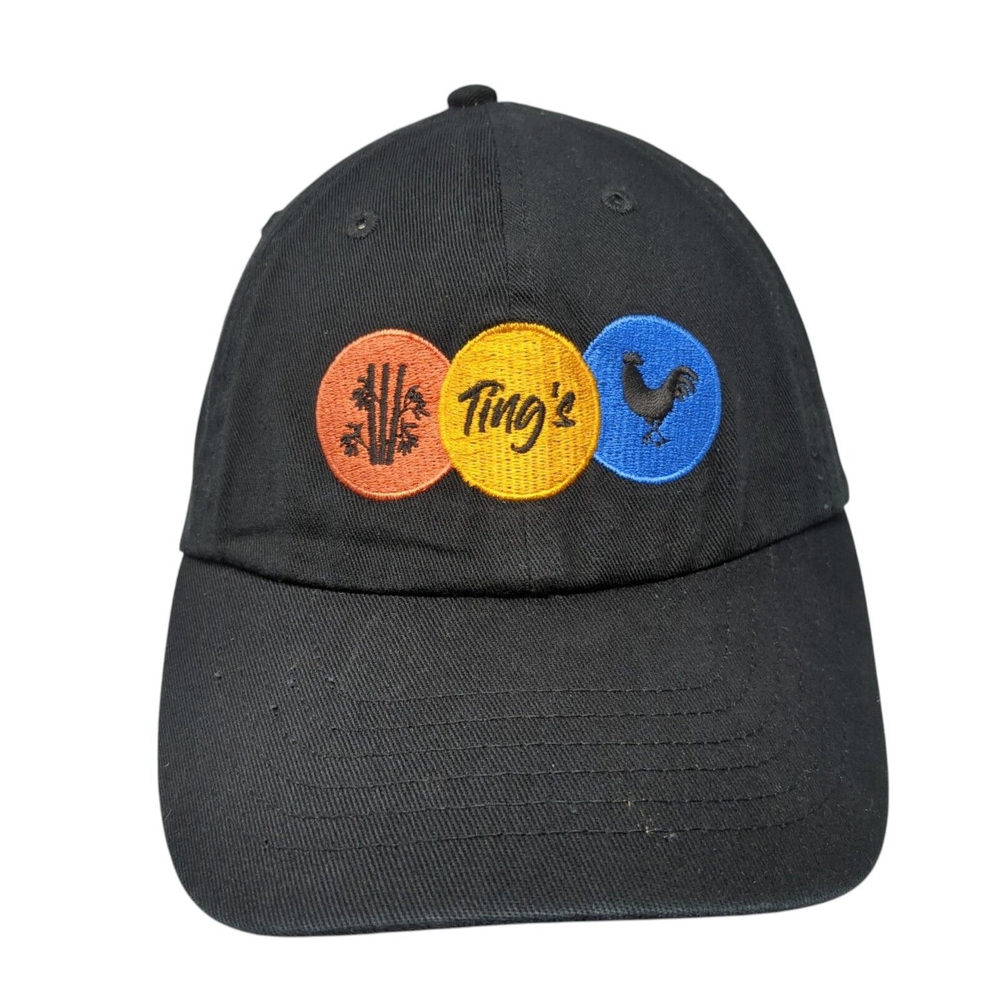 Ting's Slideback Hat Black One Size Adjustable Embroidered 6 Panel Cotton