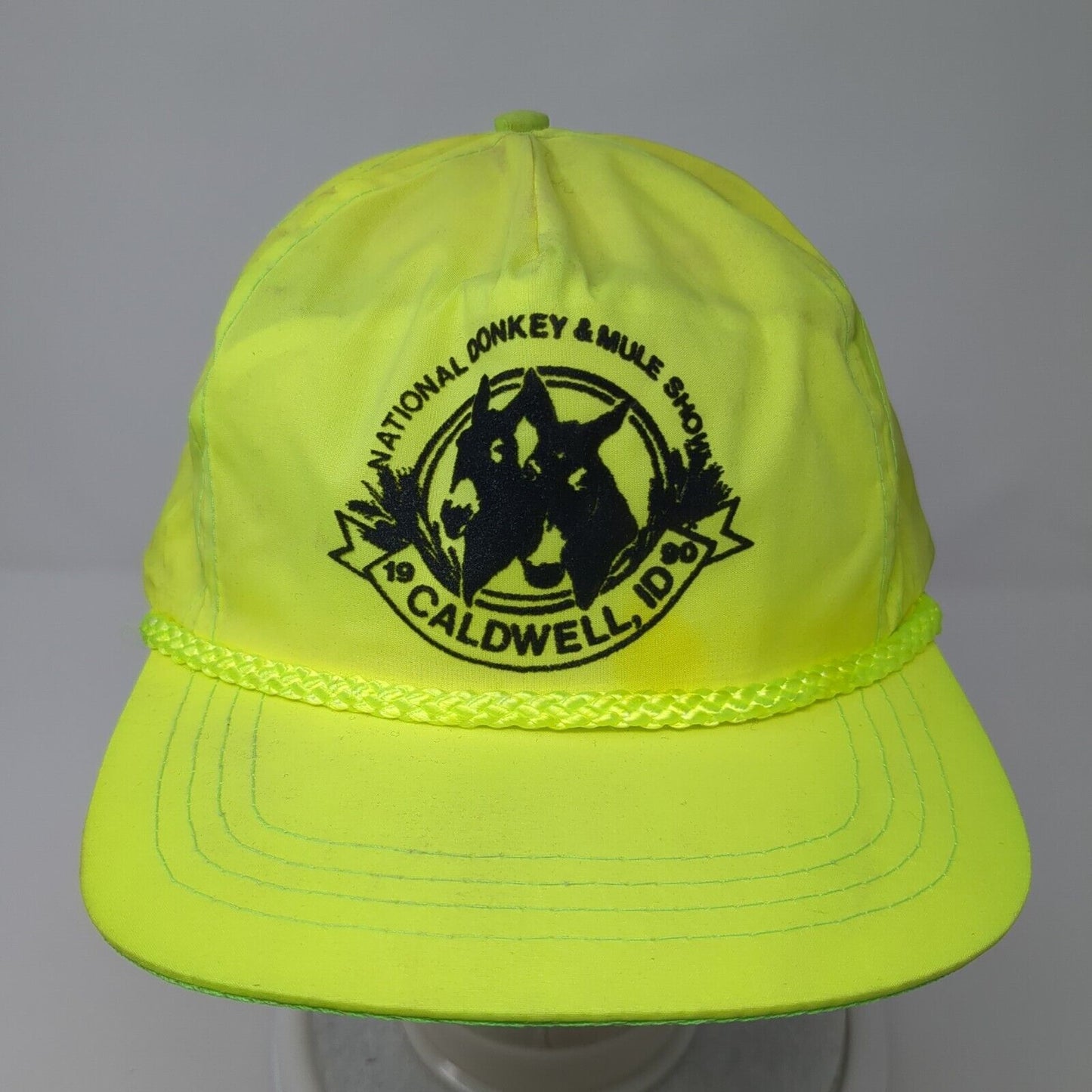 National Donkey & Mule Show Caldwell ID 1990 Snapback Hat Green OS Rope Sportcap