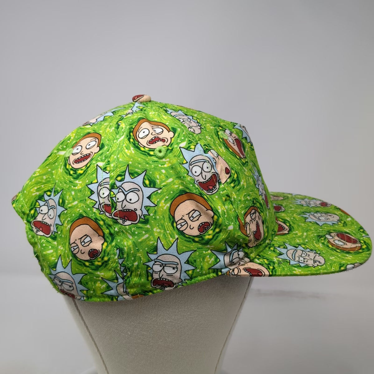 Bioworld 5 Panel Green Hat One Size Snapback Rick and Morty All Over Print Faces